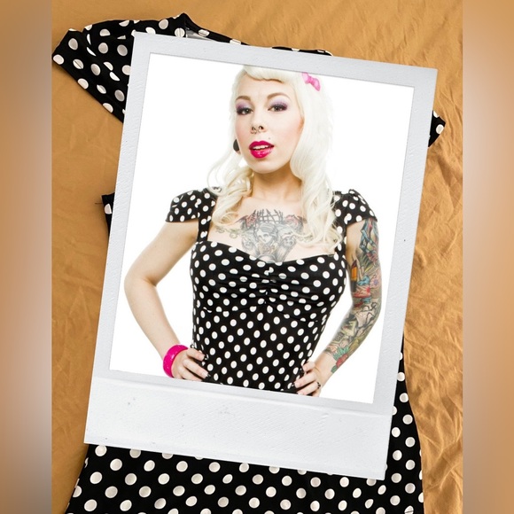 Sour puss, large polka dot retro top. 100% polyester. - Picture 1 of 5
